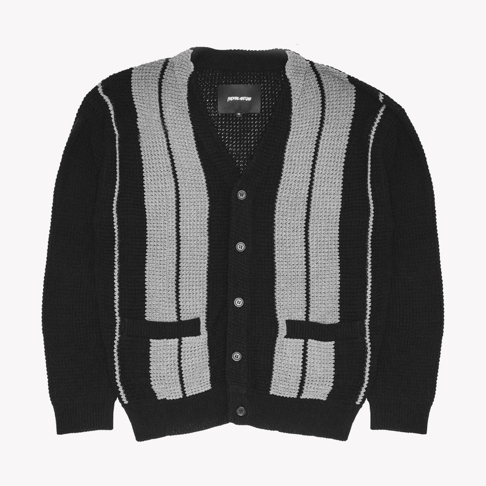 School Striped Cardigan Black