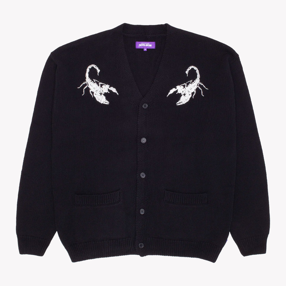 EMBROIDERED SCORPION CARDIGAN BLACK