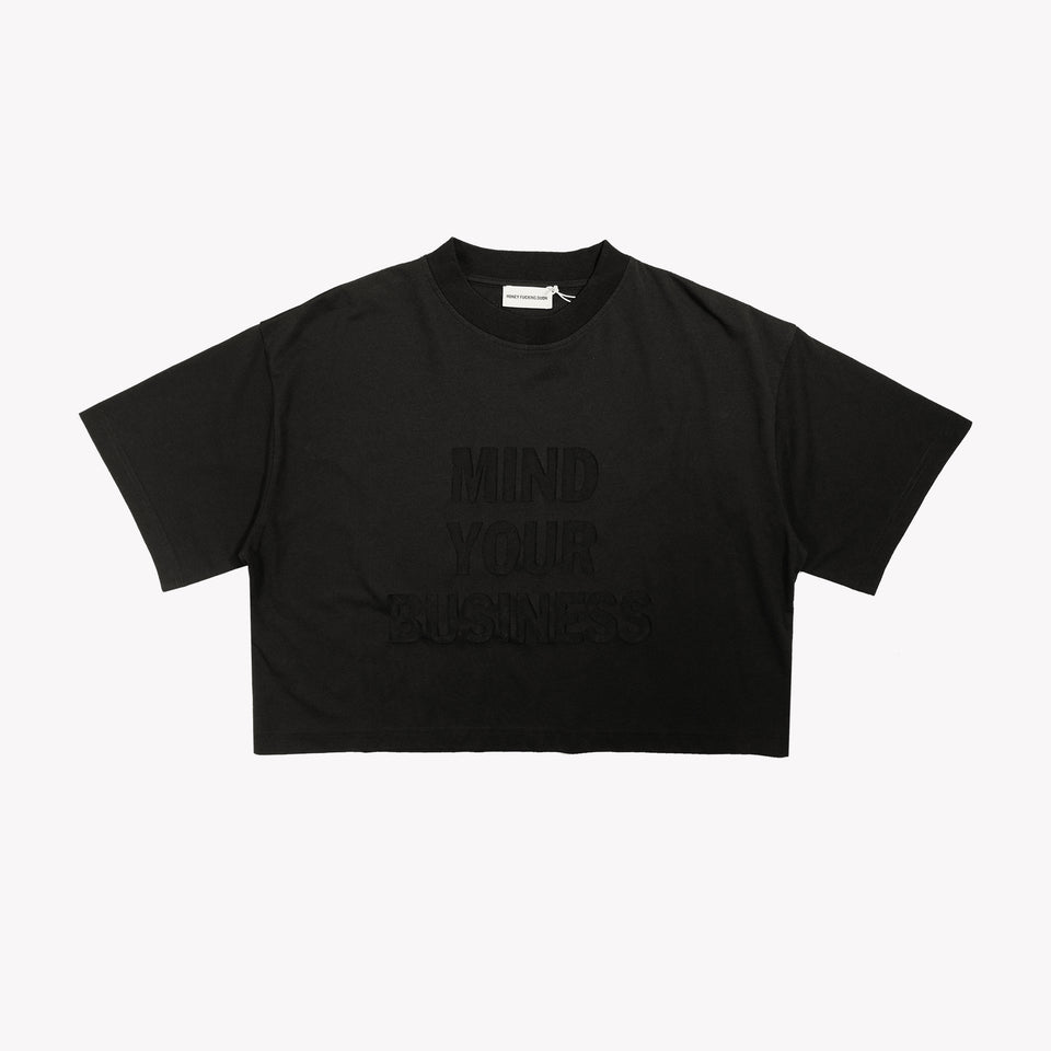 CROPPED TEE WITH MESH TEXT PANEL