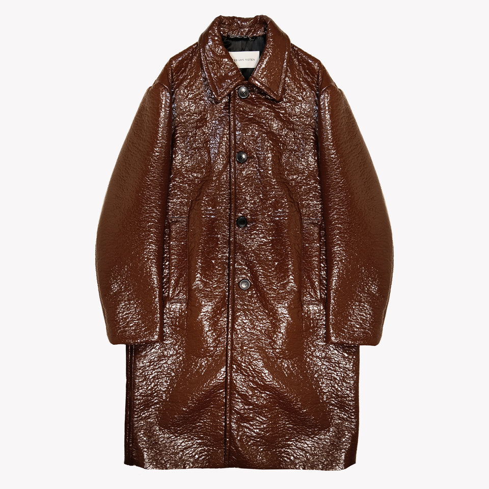 CRINKLED FAUX LEATHER COAT