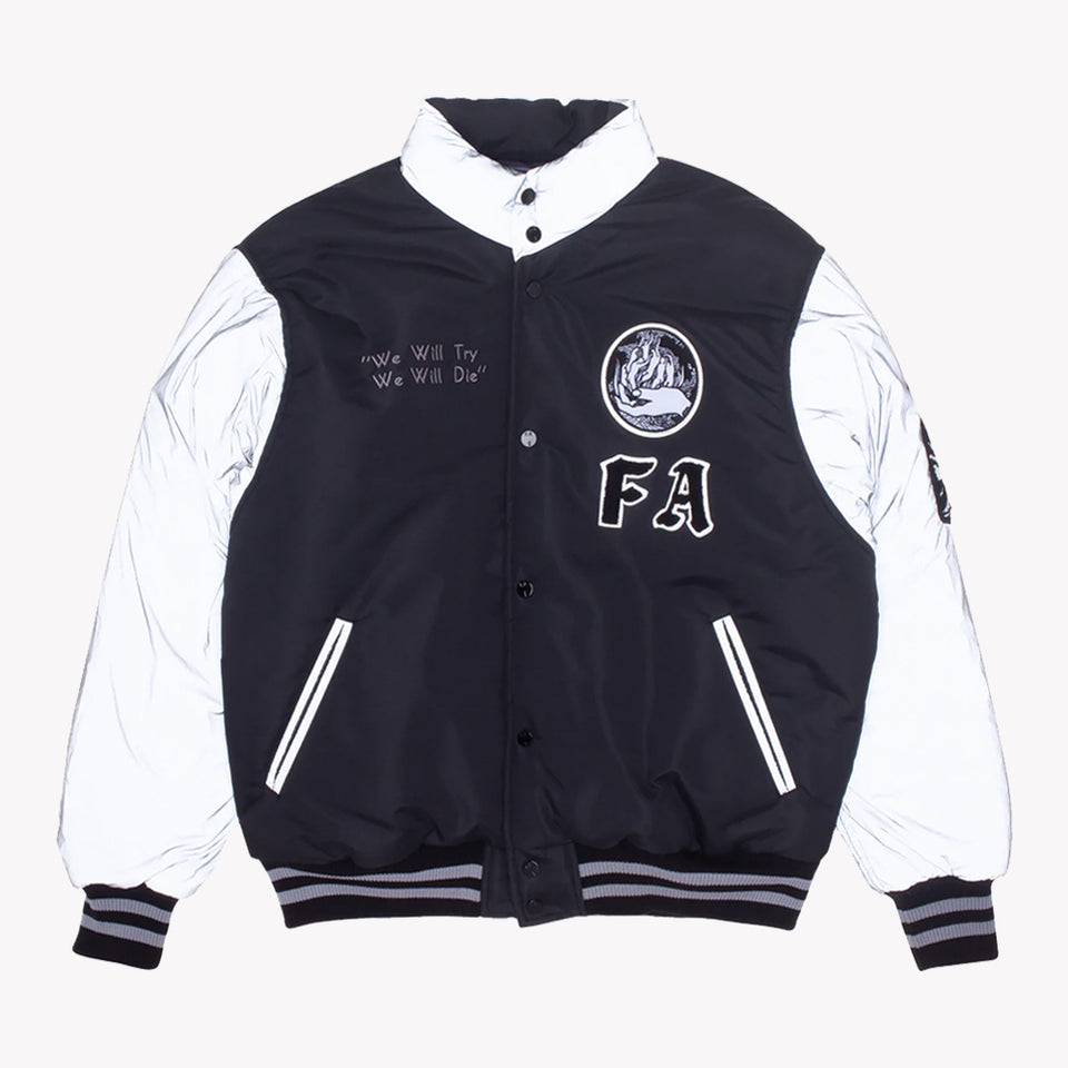 REFLECTIVE REVERSIBLE VARSITY PUFFER JACKET