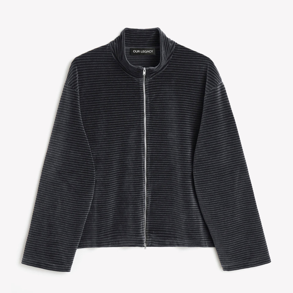 Shrunken Fullzip Polo Velour Stripe