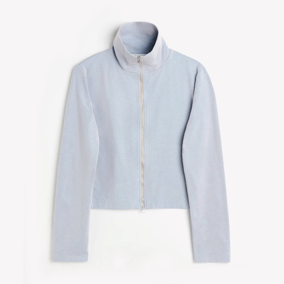 Slim Zip Longsleeve Blue Micro Rib