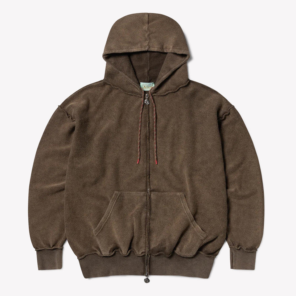 Aged Reverso Temple Zip Through Hoodie Brown