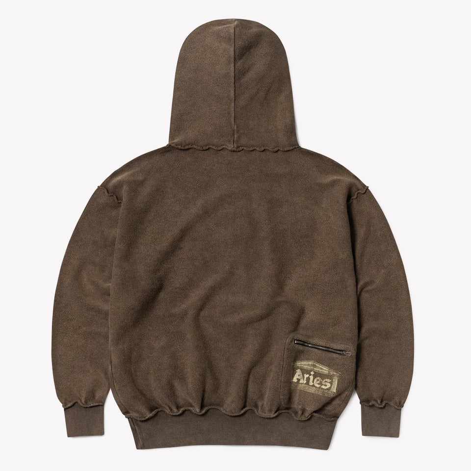 Aged Reverso Temple Zip Through Hoodie Brown