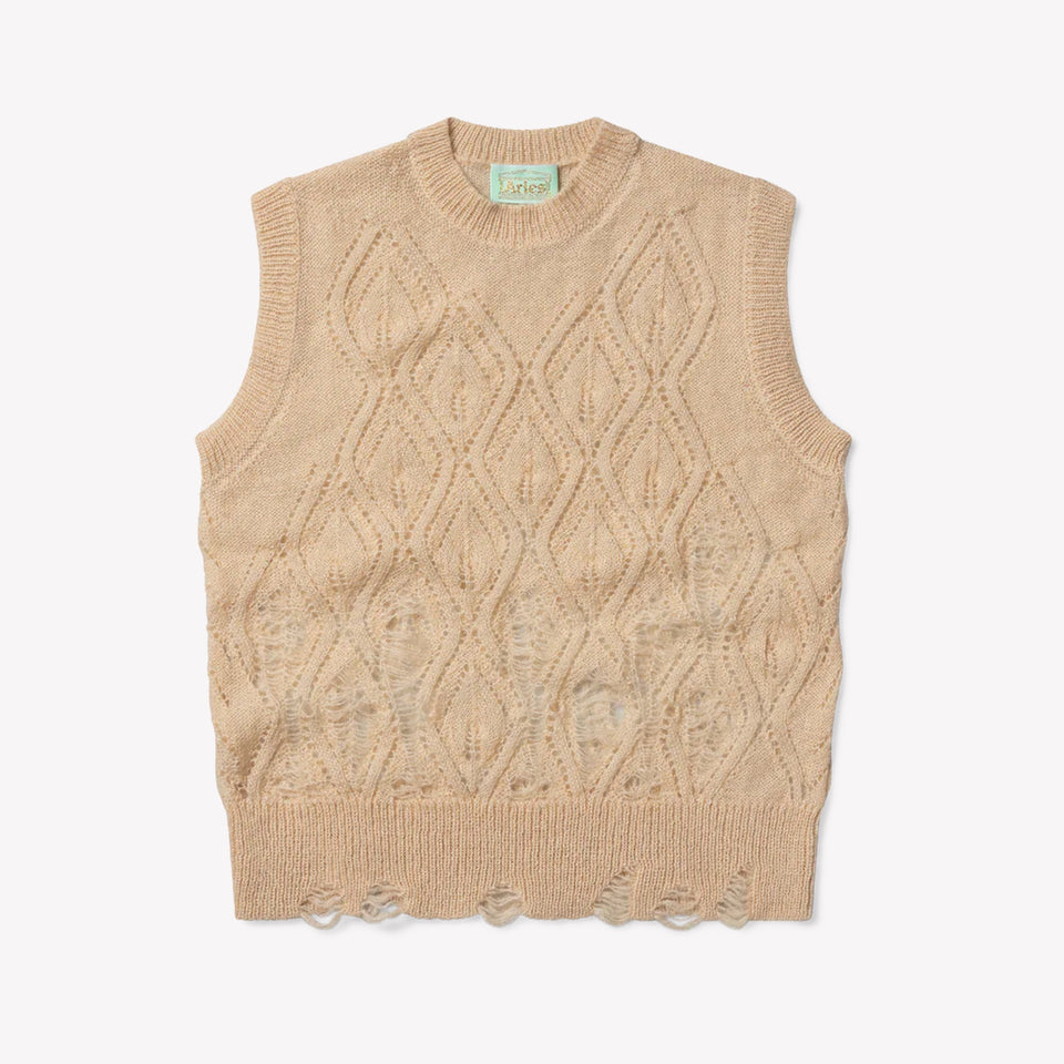 Lace Leaf and Ladders Mohair Vest Cream