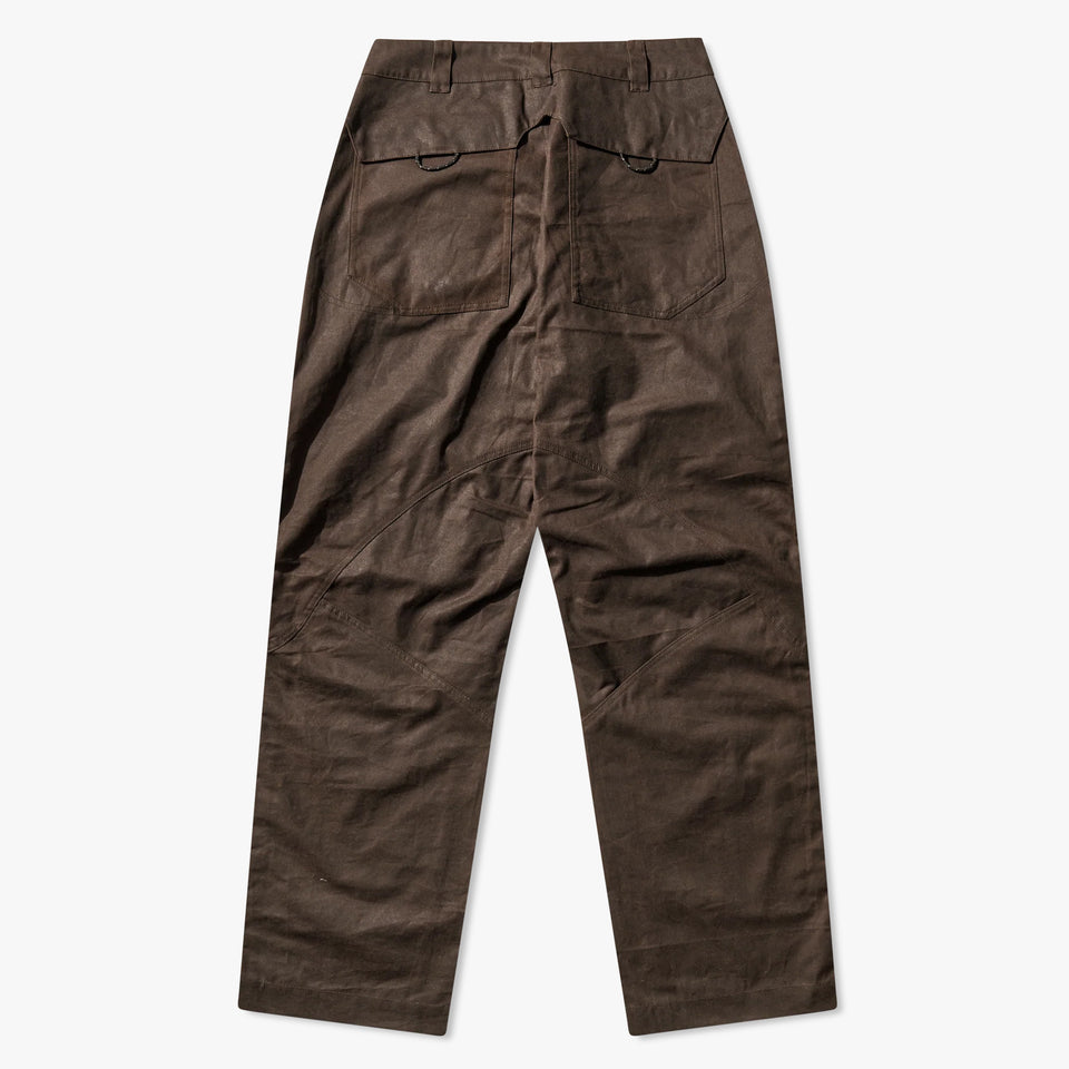 Crimp Shaped Waxed Cotton Pants Dark Brown