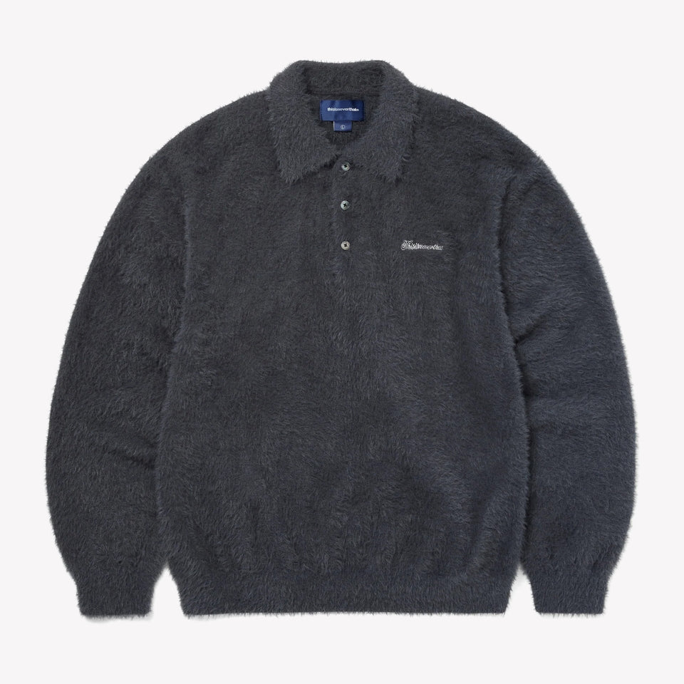 SCT-Logo Shaggy Knit Polo Charcoal