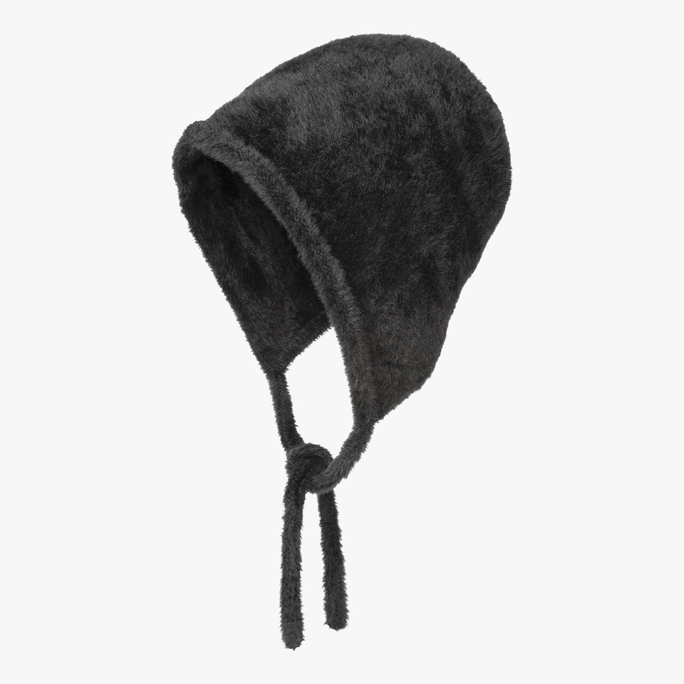 Faux Fur Knit Bonnet Black
