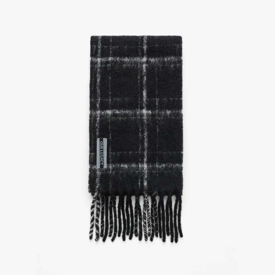 Estate Scarf Black Fuzzy Alpaca Check