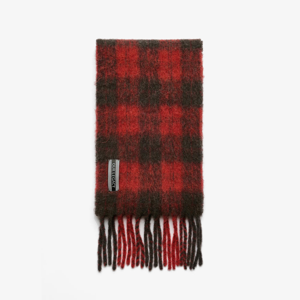 Estate Scarf Burnt Red Plaid Fuzzy Alpaca