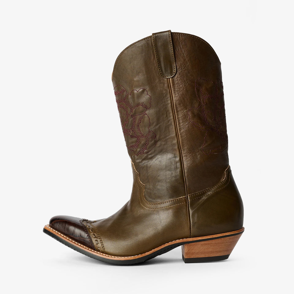 Floral Consultant Boot Olive Leather