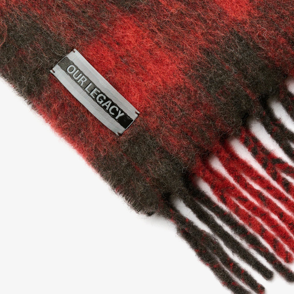 Estate Scarf Burnt Red Plaid Fuzzy Alpaca