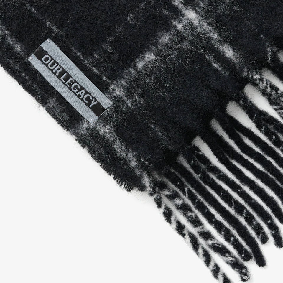 Estate Scarf Black Fuzzy Alpaca Check