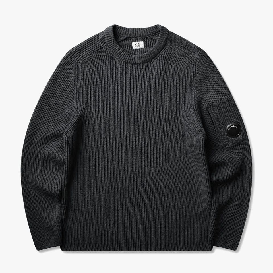 Full Rib Cotton Knitted Crewneck Raven
