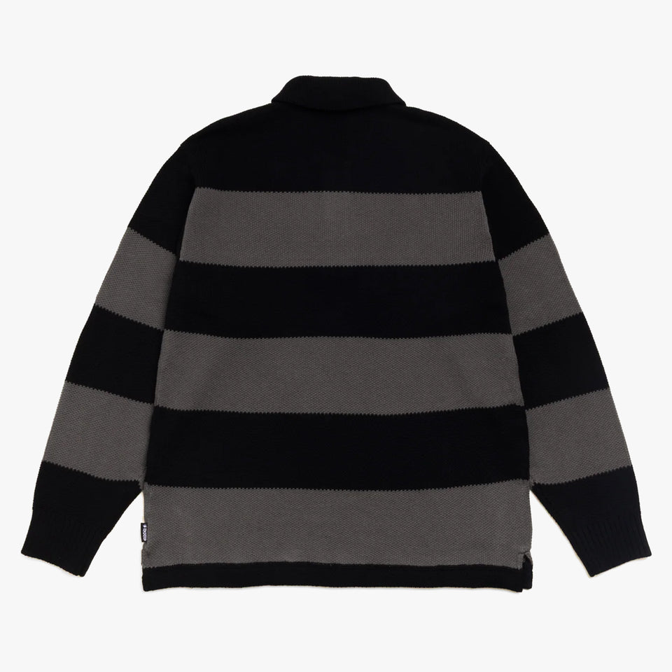 Pique Knit Stripe Rugby Black