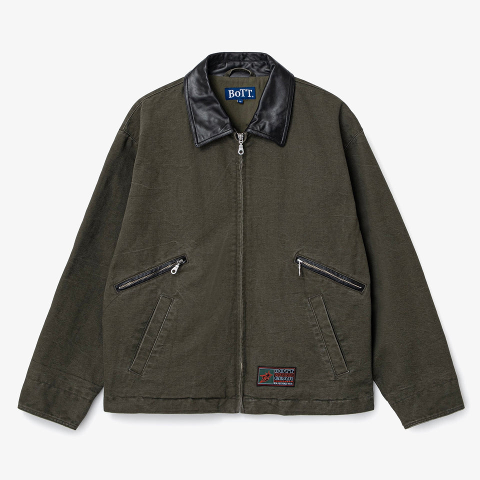 Leather Collar Work Jacket Olive