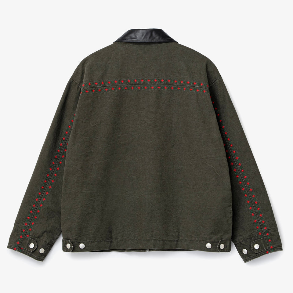 Leather Collar Work Jacket Olive