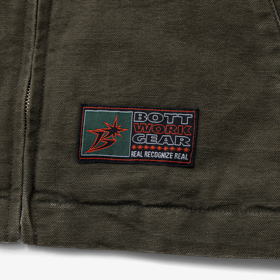 Leather Collar Work Jacket Olive