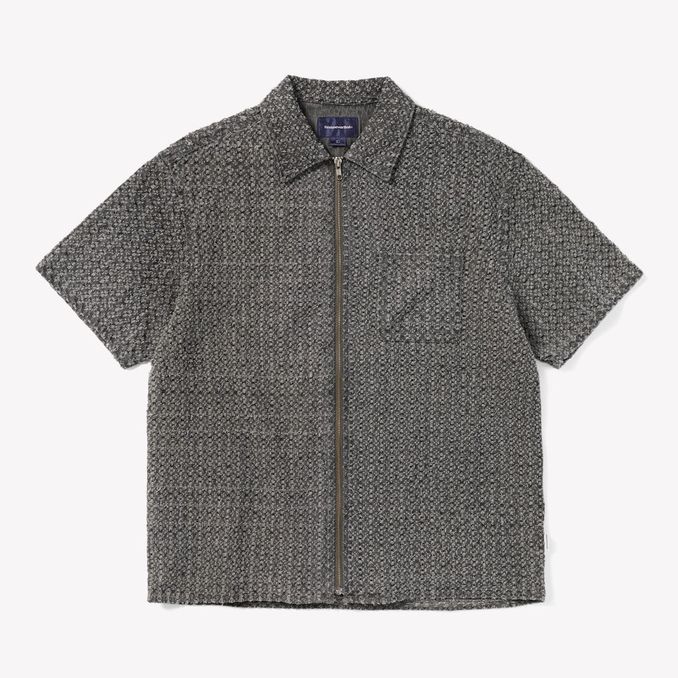 Damaged Denim Zip SS Shirt Grey