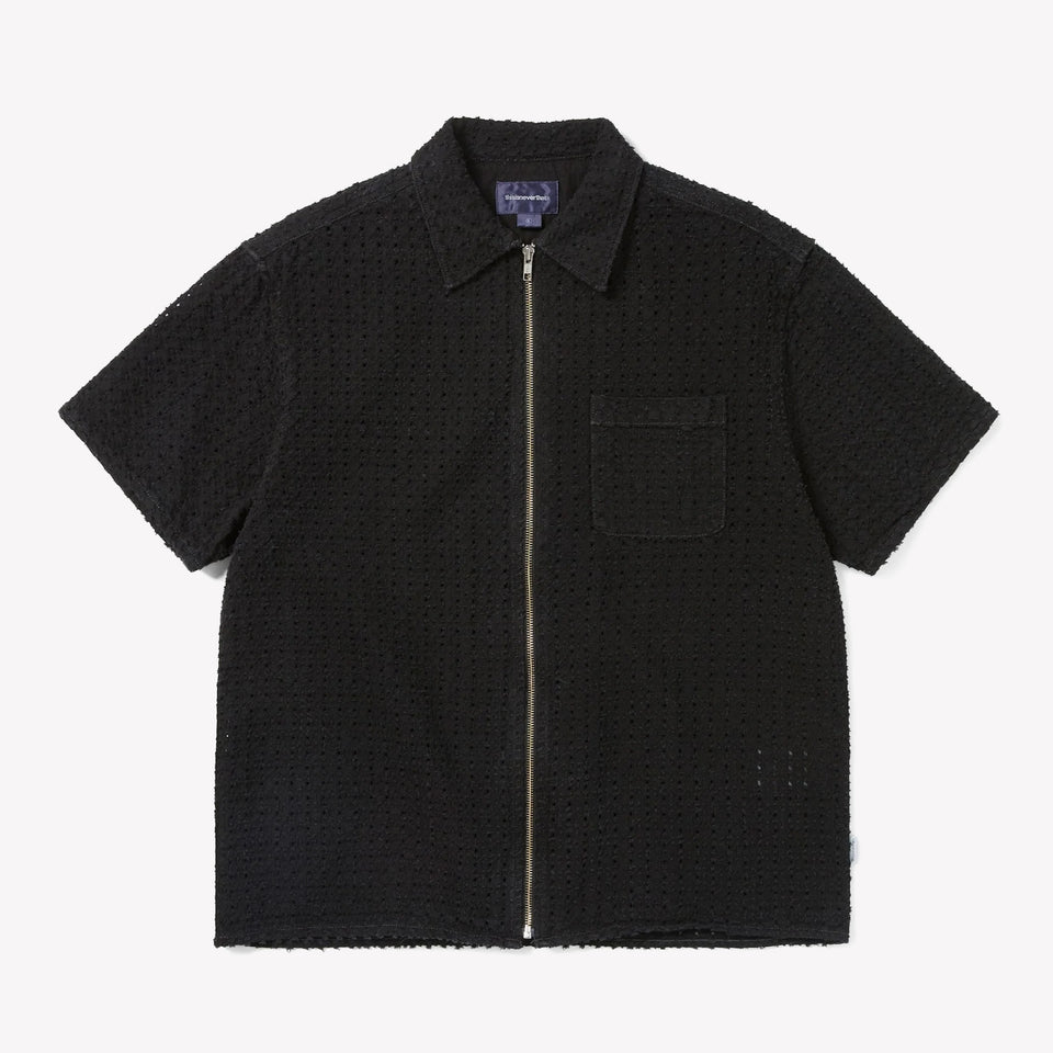 Damaged Denim Zip SS Shirt Black