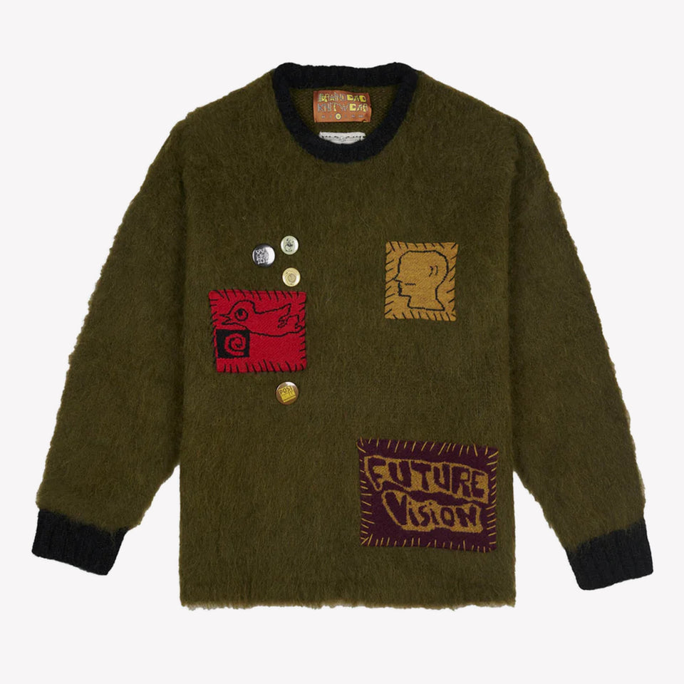 Future Vision Boxy Knit Sweater Olive