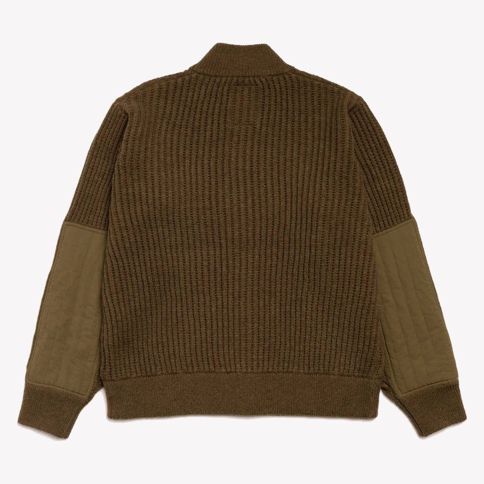 Military Patch Zip Sweater Green