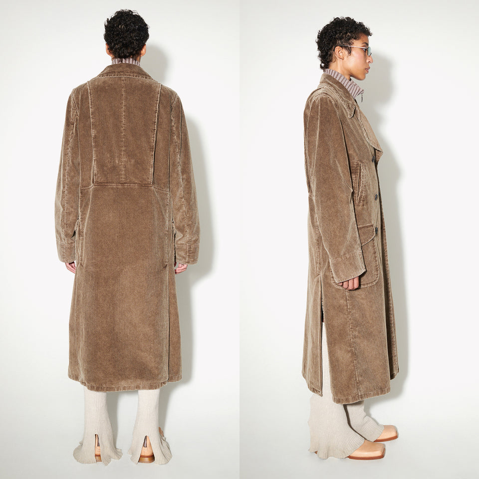BROWN ENZYME CORD BIKER TRENCH