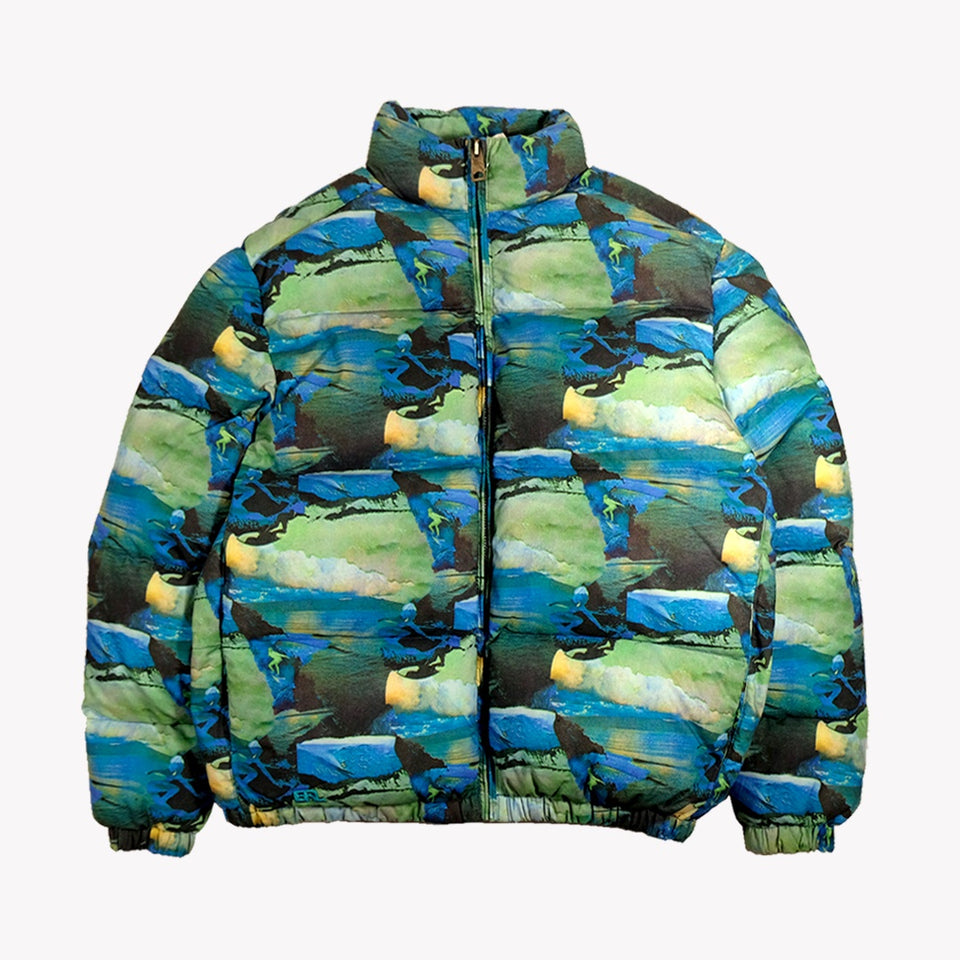 Unisex Printed Quilted Puffer Woven Green Sunset