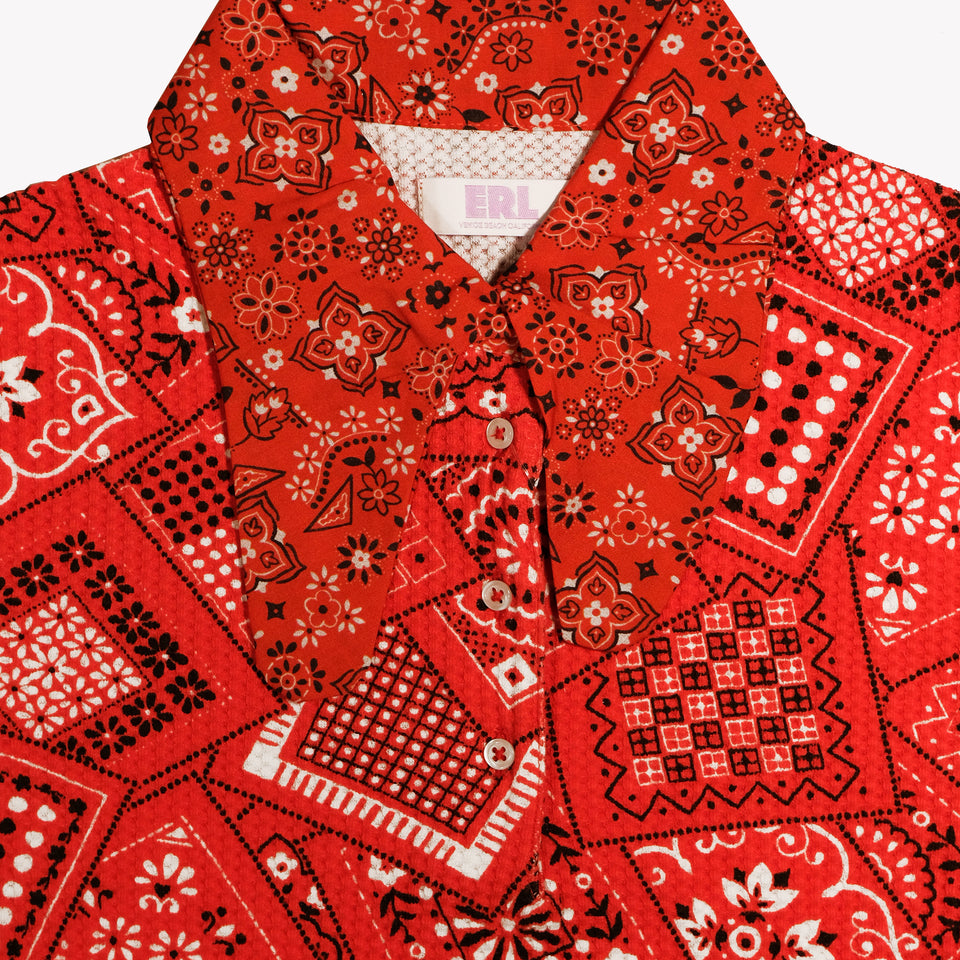 Womens Printed Knit Combo Blouse Woven Red Paisley