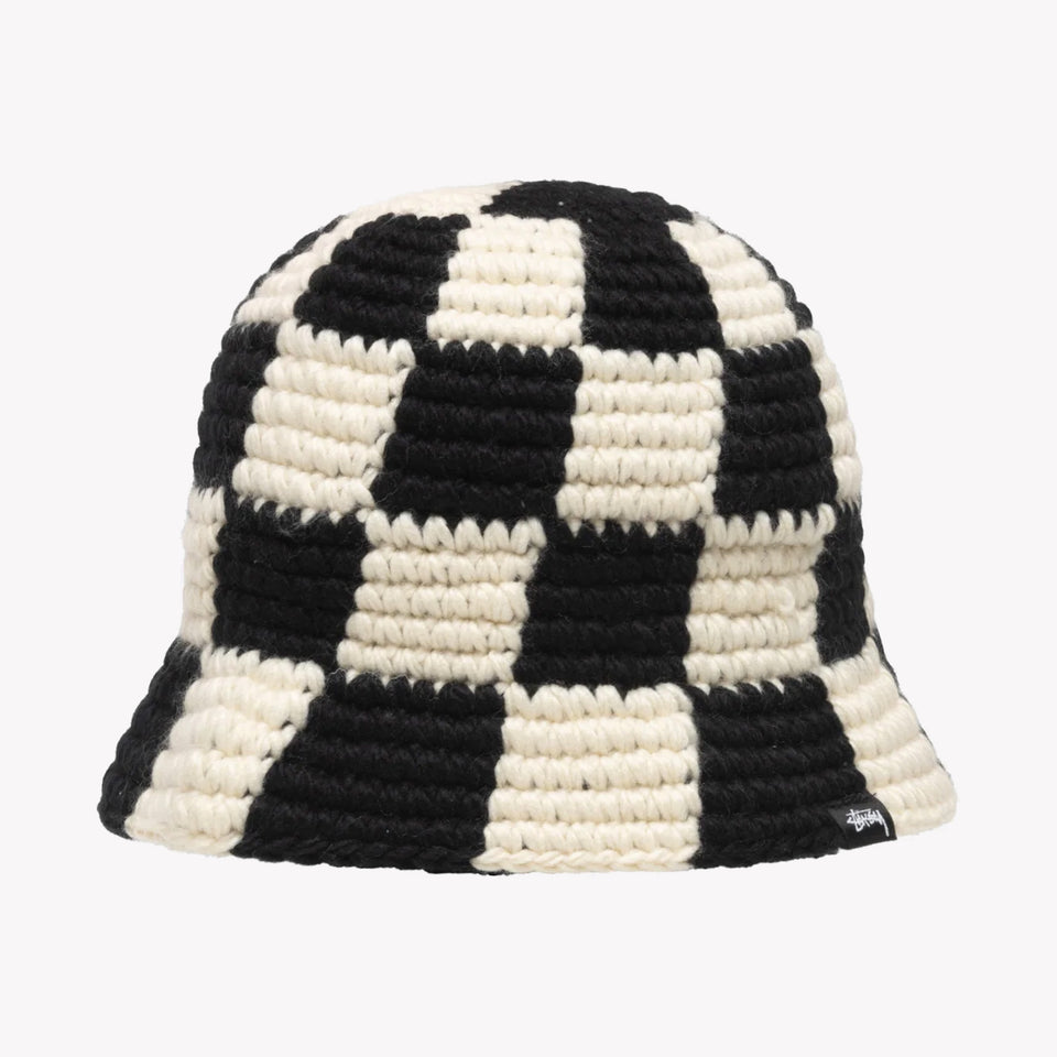 Checker Knit Bucket Hat Black