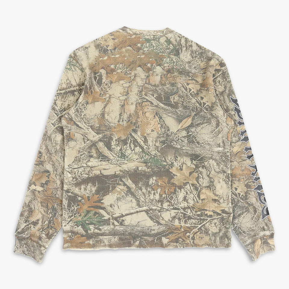 Script Sleeve Waffle Knit Tree Camo