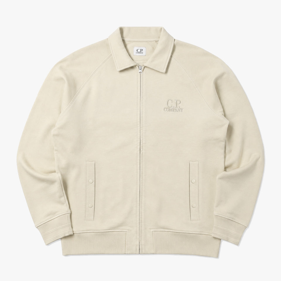 Diagonal Raised Fleece Polo Zip Sweatshirt Cream