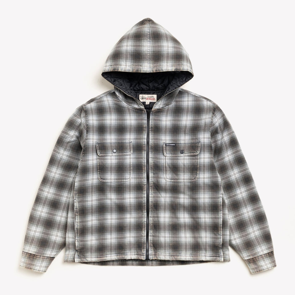 Zip Hooded Plaid Shirt Charcoal
