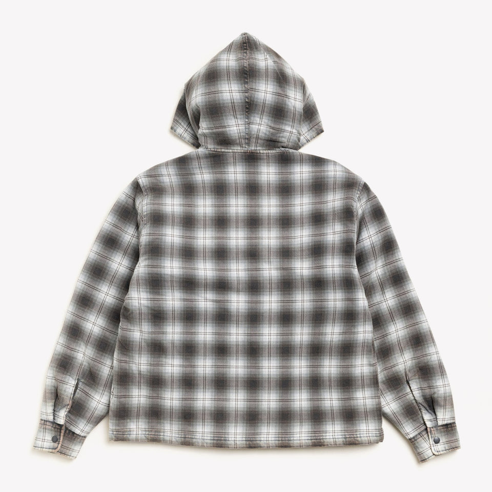 Zip Hooded Plaid Shirt Charcoal