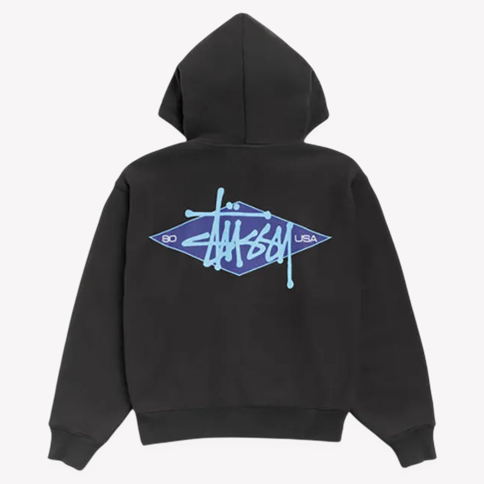 Basic Diamond Zip Hood Black