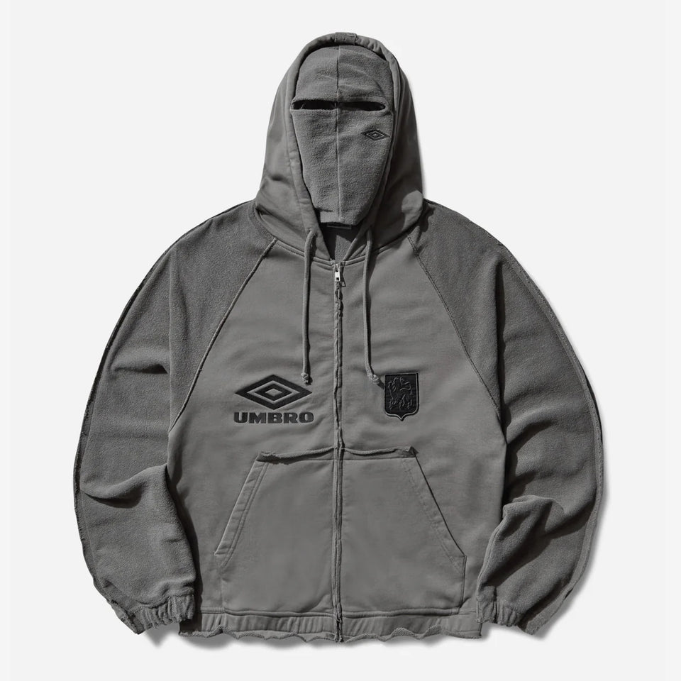 Royal Arms Zip Masked Hoodie Smock Grey